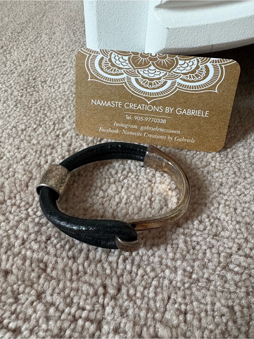 Namaste Creations by Gabriele Black Leather & Silver Tone Bracelet